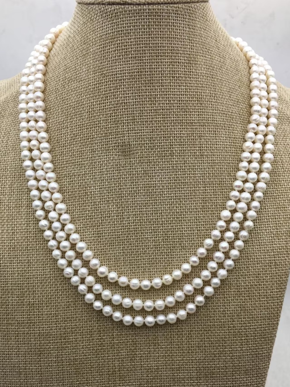 60" 6mm Round White Cultured Pearl Necklace - Hand Knotted